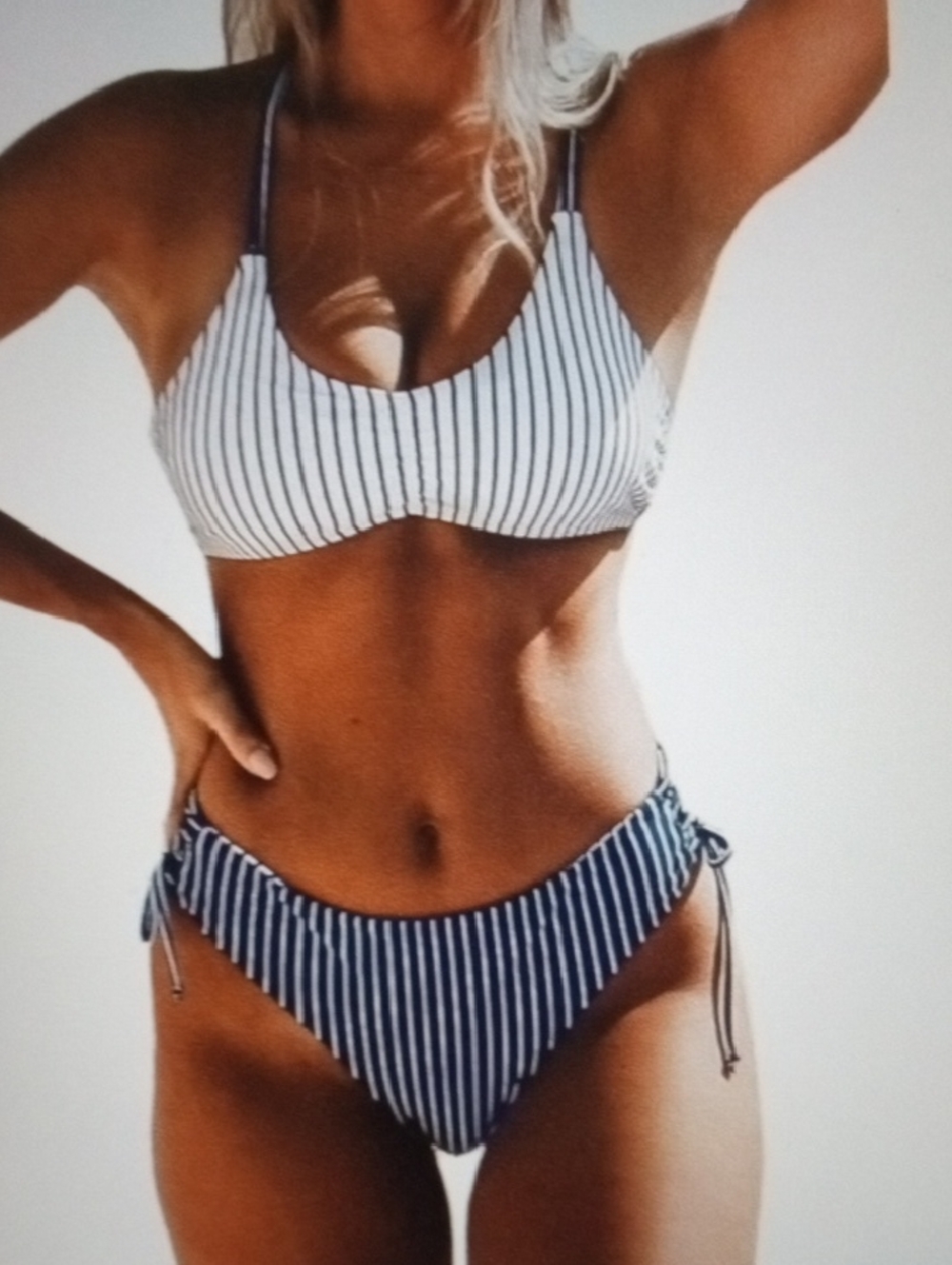 Cupshe Navy & White Striped Bikini Set. Size Small.